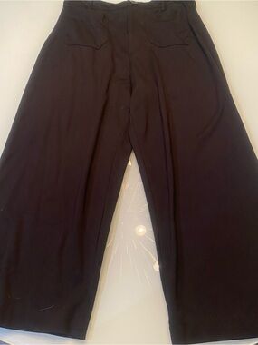 CeCe Black Wide Leg Cropped Stretch Pants Front Back Patch Pockets High Rise Lar